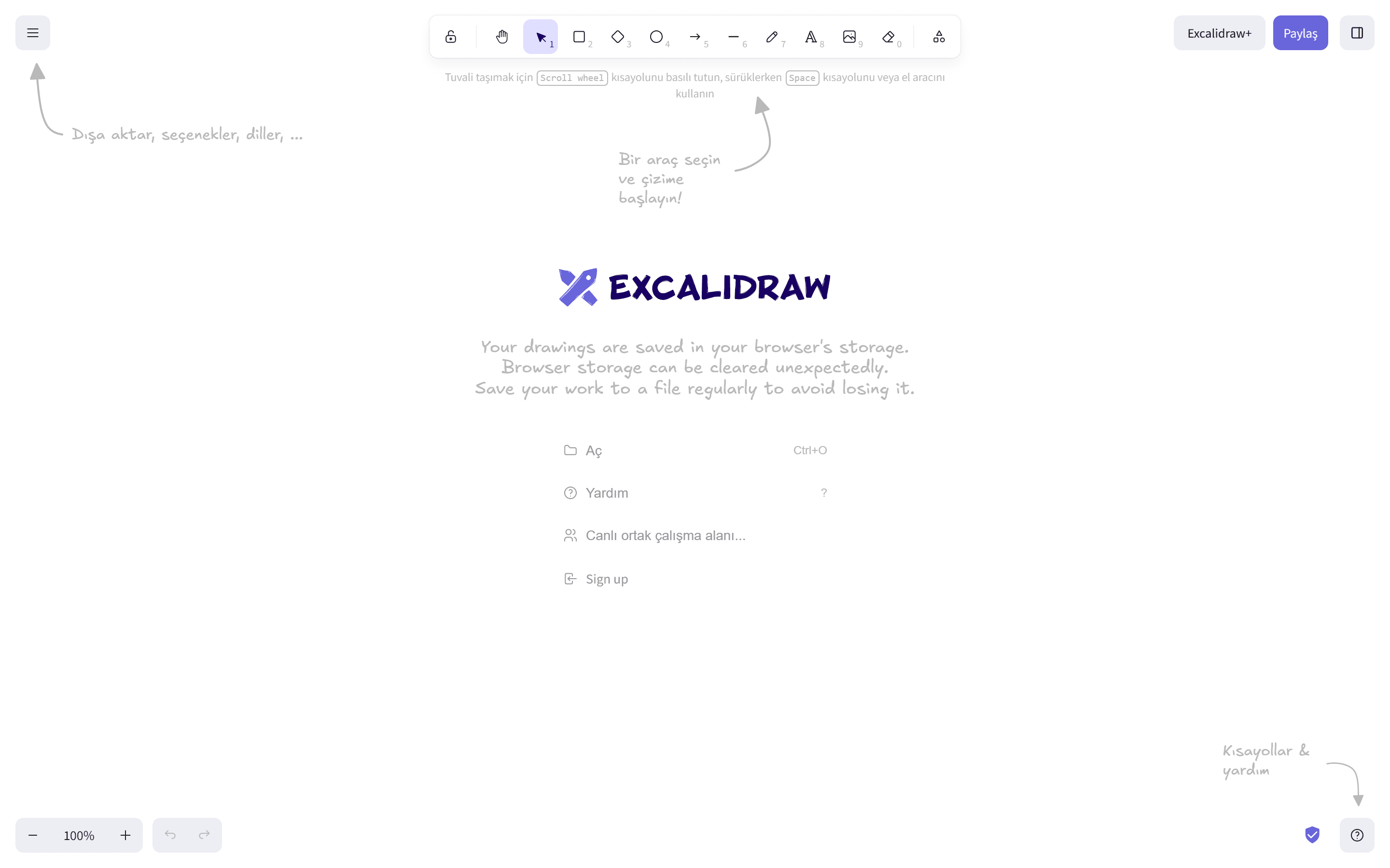 Excalidraw — relay üzerinden beyaz tahta