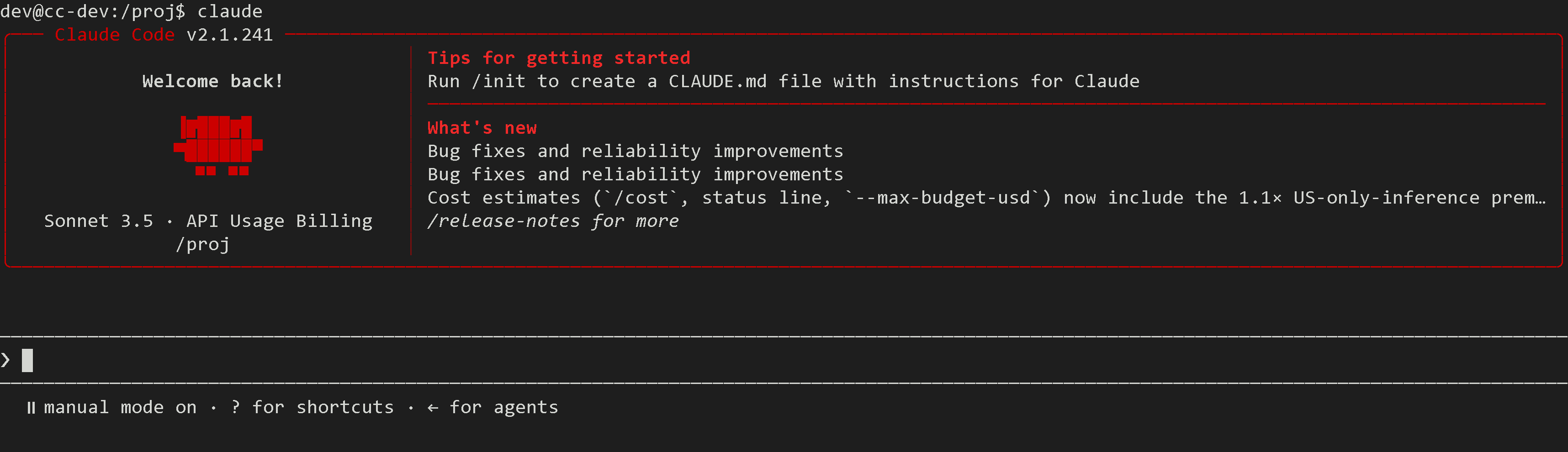 Claude Code açılış ekranı — Kaptan pod terminalinde