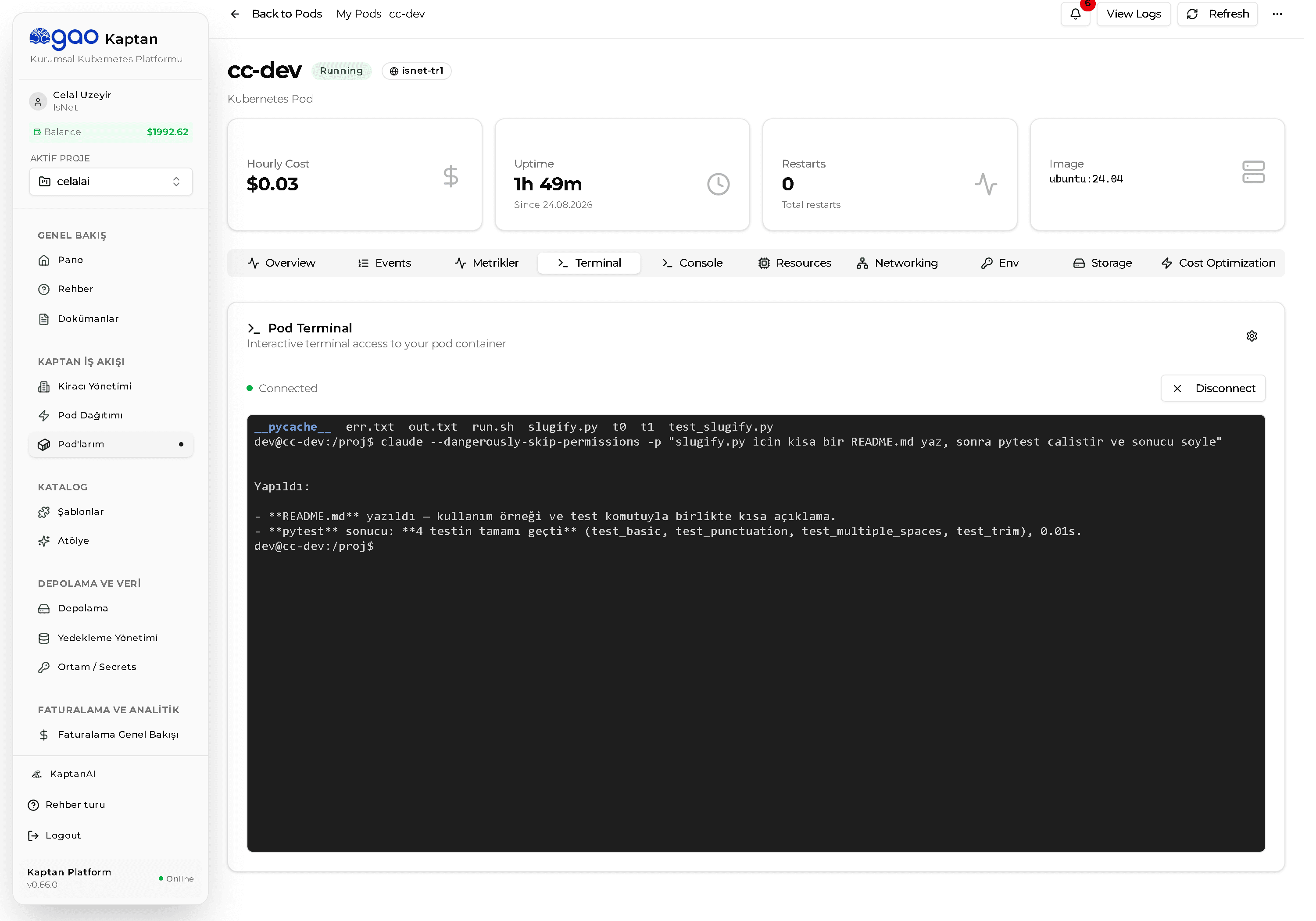 Ajan README yazıp testleri çalıştırdı — 4 testin tamamı geçti