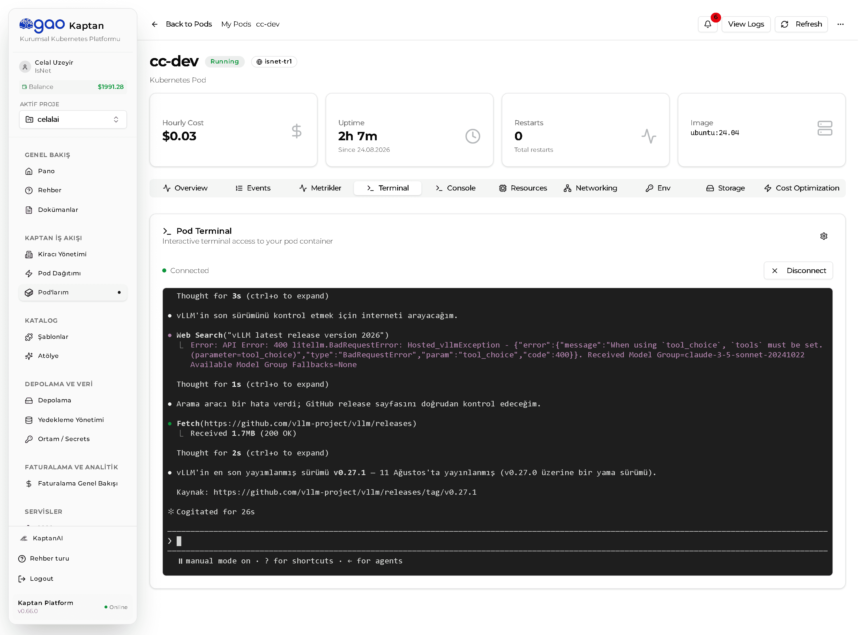 Web Search 400 verdi, ajan GitHub'a düştü ve doğru sürümü buldu
